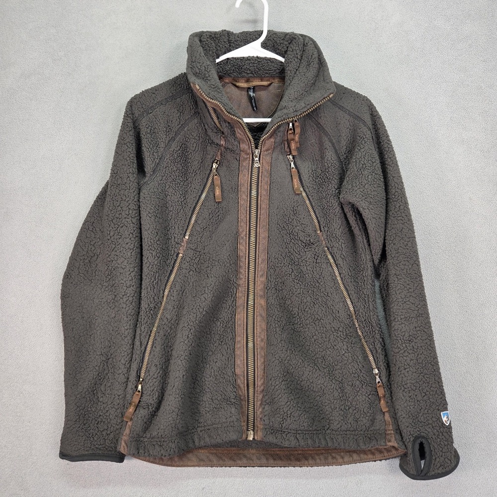 Kuhl Jacket Womens Small Gray Flight Sherpa Fleece Full Zip Hooded Pockets